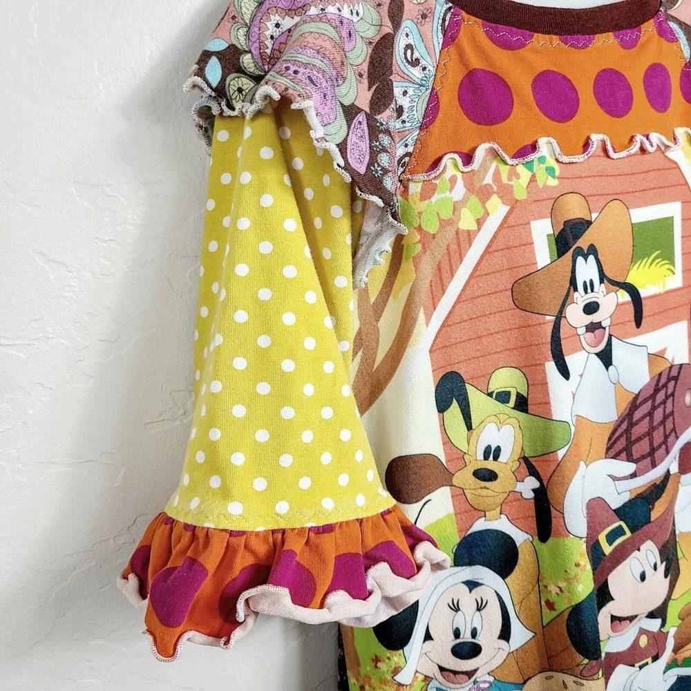 Vintage Key West Kids Disney Dress‎ No Size Mickey & Friends Thanksgiving Scene